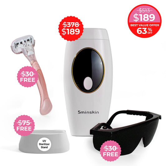 5MINSKIN AT-HOME LASER HAIR REMOVAL HANDSET - 50% OFF CHRISTMAS SALE + 3 FREE GIFTS (WORTH $135)
